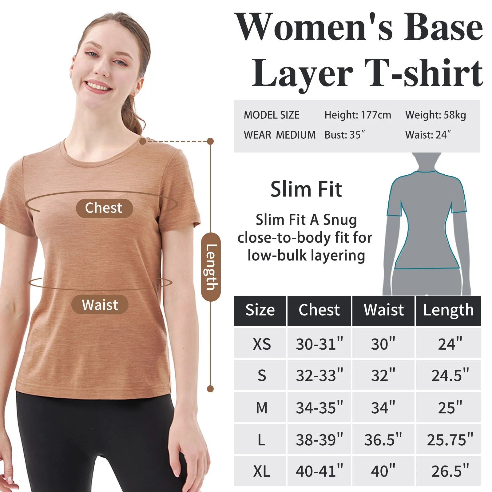 Women's Merino 170g Classic Short Sleeve T-Shirt Caramel