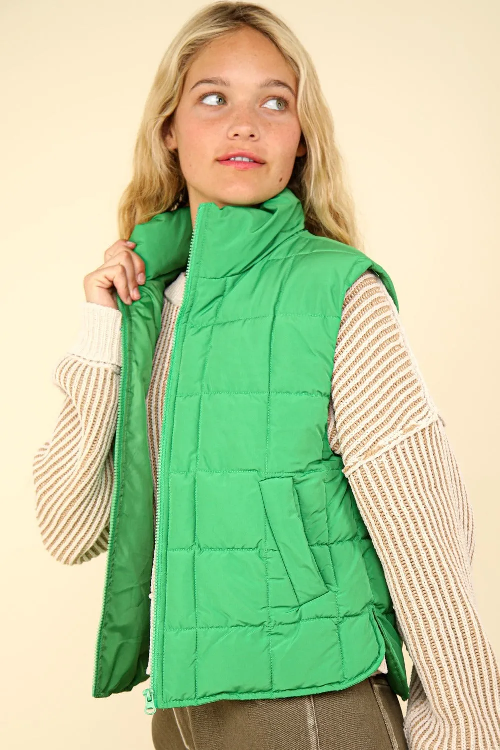 Women's Quilted Puffer Vest - Kelly Green