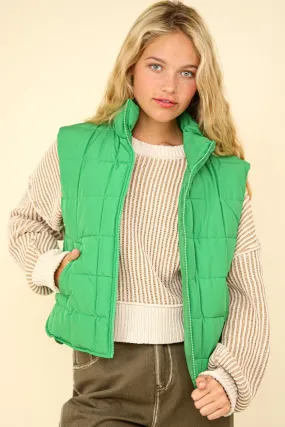 Women's Quilted Puffer Vest - Kelly Green