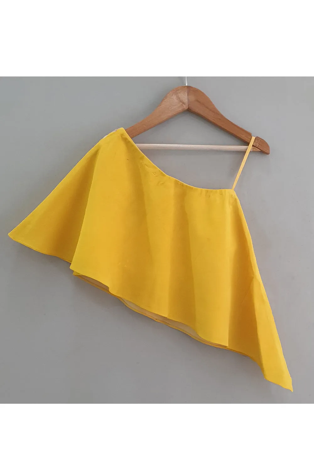 Yellow Flower Embroidered One Shoulder Cape With Palazzo Set