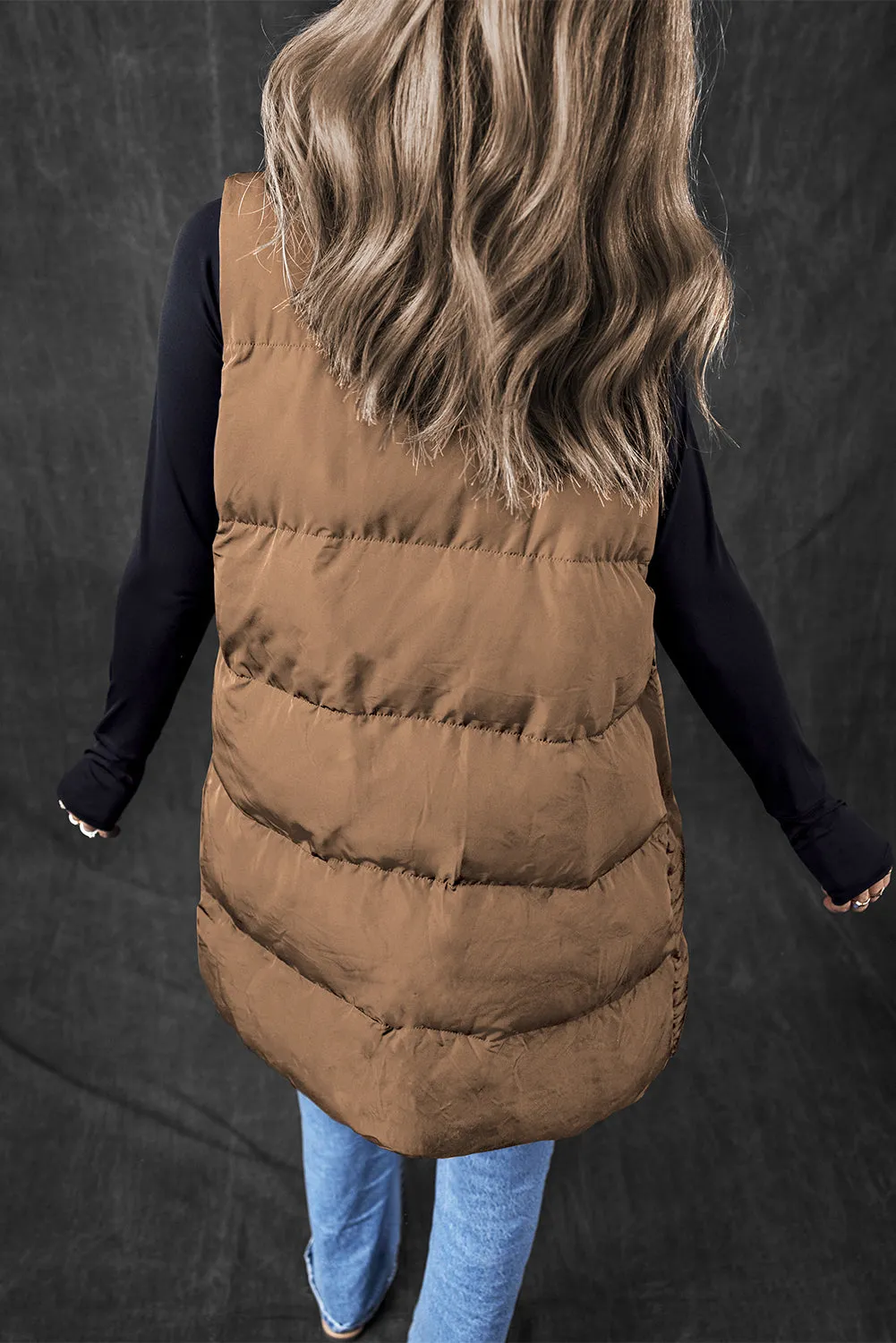 Zip Up Pocketed Longline Puffer Vest